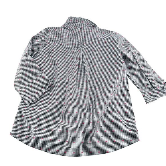 Appleseeds Womens Black & White Checkered Button-Up Blouse With Pink sz Large - Picture 8 of 8
